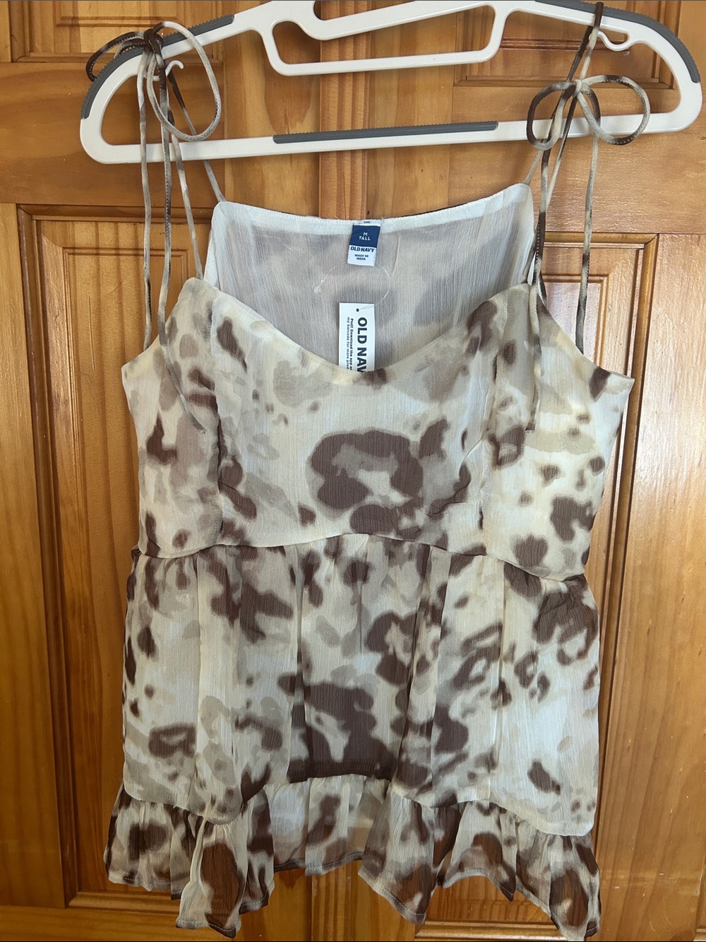 Old Navy Cream and Brown Leopard-Print Tie-Strap Camisole Top